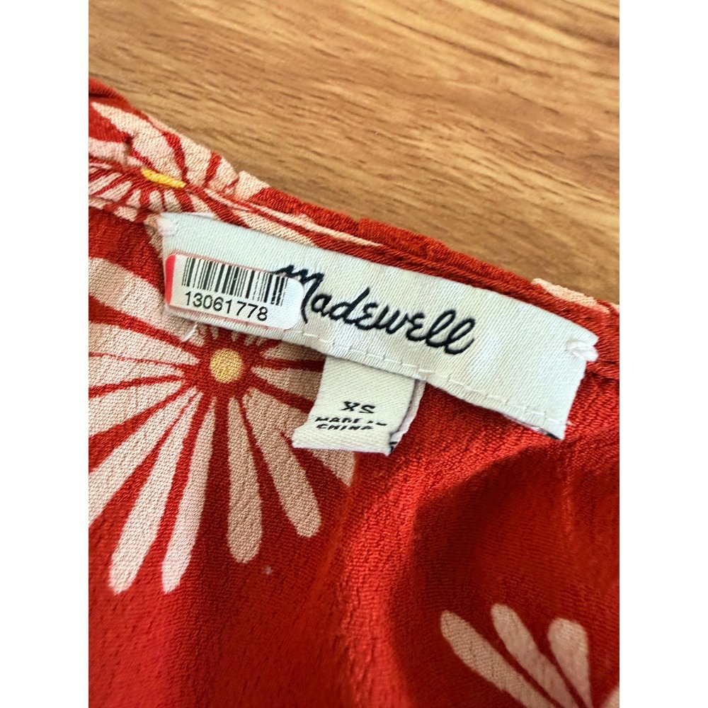 Madewell Red Daisy Print Ruffle Wrap Midi Dress XS Summer Fun Brunch Market - Picture 4 of 10